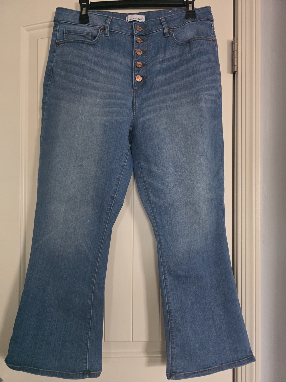 LOFT Light Blue High-Waist Kick-Crop  Button-Fly Flare Jeans